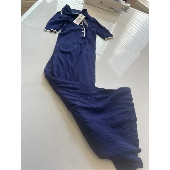 MEROKEETY Women's V Neck Ribbed Knit Maxi Dress Button Short Sleeve Slim Fit~M - Picture 10 of 13